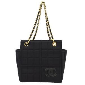 Chanel Cotton Chocolate Bar Chain Quilted Jersey Tote Black